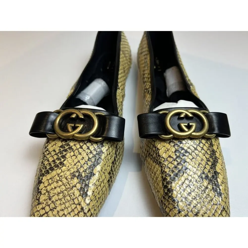 Gucci Double G Interlocking Python Snakeskin Ballet Ballerina Flats Size EU 39.5 - Picture 9 of 12
